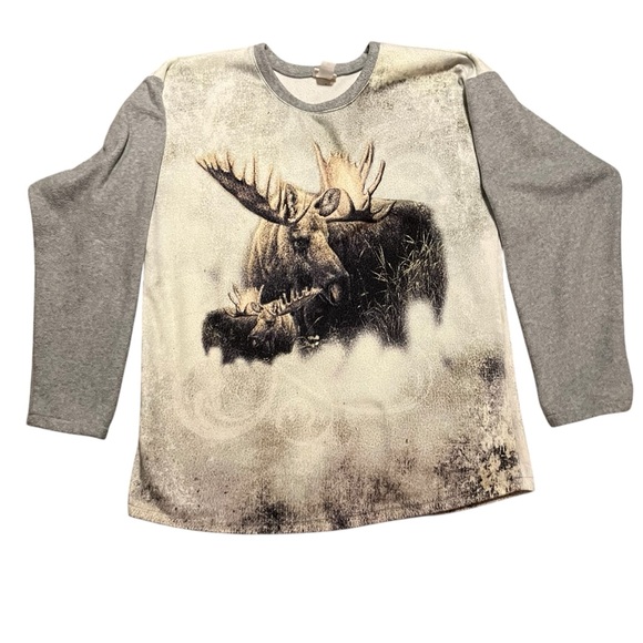 Sunshirt Other - Vintage All Over Print Gray Moose Graphic Crew Neck Fleece Made in‎ USA XXL